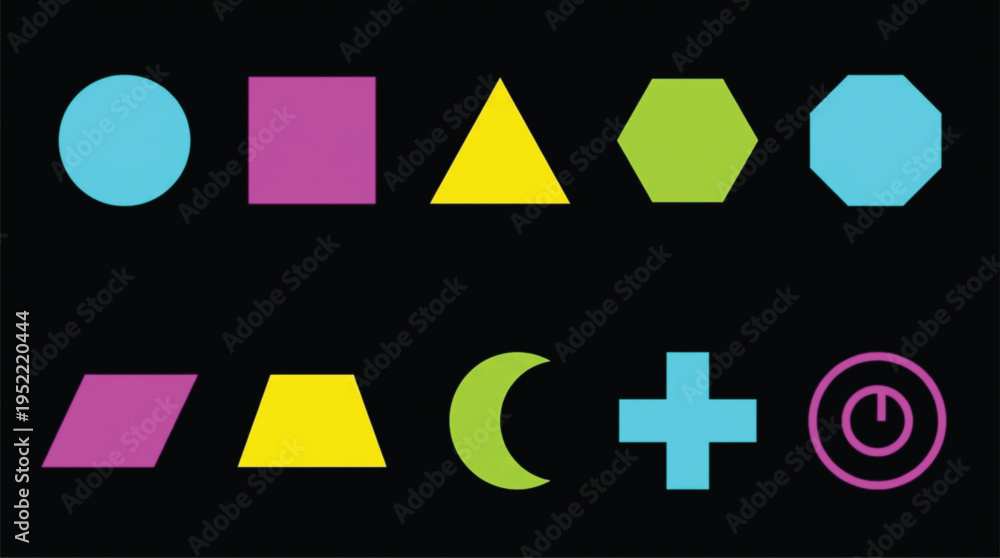 Obraz premium Vibrant Flat Vector Basic Geometry and Symbols Set