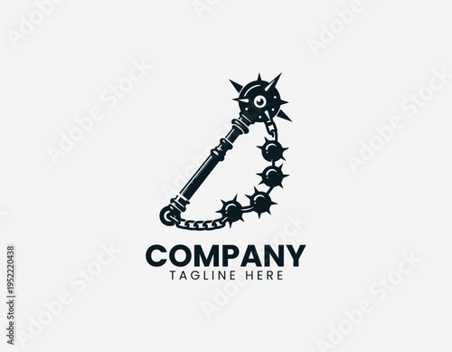 Medieval flail weapon with spiked ball chain in clean modern historical warrior vector illustration style