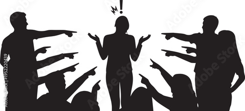 Woman Blamed by Crowd Silhouette Illustration Vector Graphic