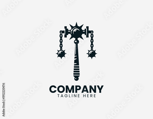Medieval flail weapon with spiked ball chain in clean modern historical warrior vector illustration style