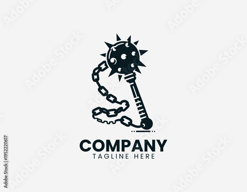 Medieval flail weapon with spiked ball chain in clean modern historical warrior vector illustration style