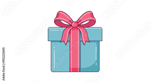 Blue gift box with pink ribbon and bow, isolated on white background