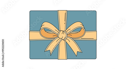 Blue Gift Box with Yellow Ribbon and Bow, Isolated on White Background, Hand Drawn Style