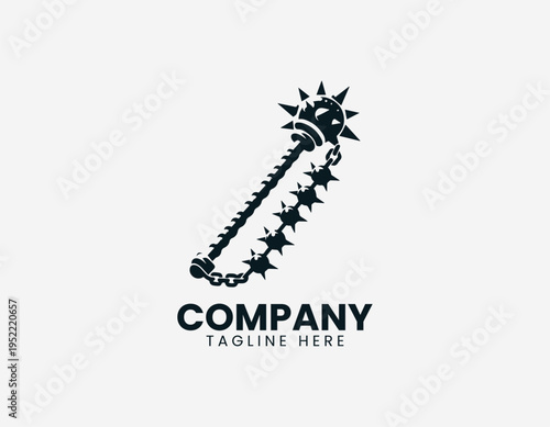 Medieval flail weapon with spiked ball chain in clean modern historical warrior vector illustration style