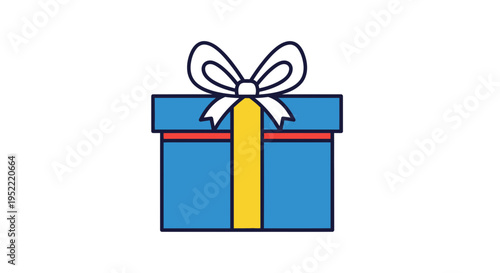 Blue Gift Box with Yellow Ribbon and White Bow Isolated on White Background