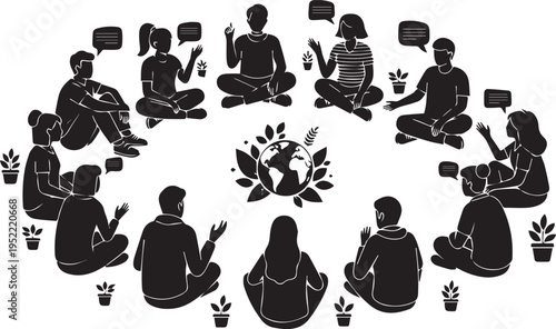 People Discussing Environmental Issues Silhouette Vector Illustration