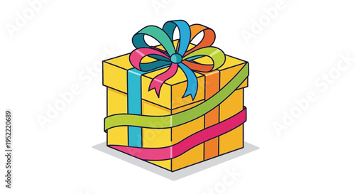 Brightly Wrapped Gift Box with Colorful Ribbon Bow