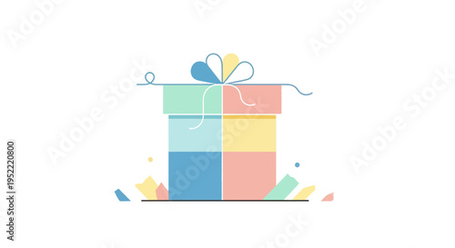 Colorful Gift Box with Ribbon and Confetti - Celebration Concept