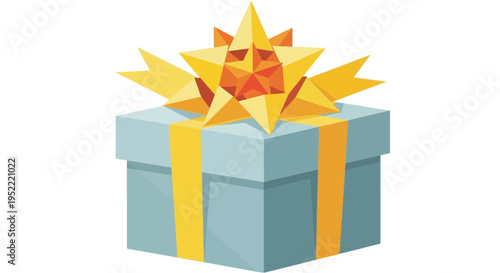 Festive Light Blue Gift Box with Yellow Ribbon and Star Bow