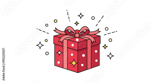 Festive Red Gift Box with Ribbon and Sparkles - Surprise Celebration
