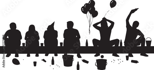 Group of friends celebrating party silhouette vector illustration