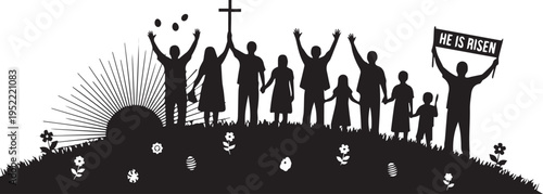Christian Easter family celebration silhouette vector illustration