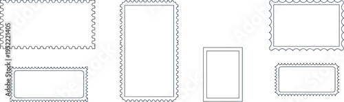 Assortment of six decorative rectangular frames with unique scalloped and straight edges Keywords: frame, border, rectangle