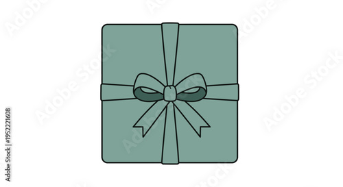 Simple Square Gift Box with Ribbon and Bow, Top View, Minimalist Design