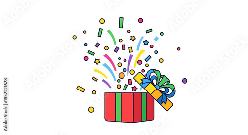 Surprise Gift Box Exploding with Colorful Confetti and Stars