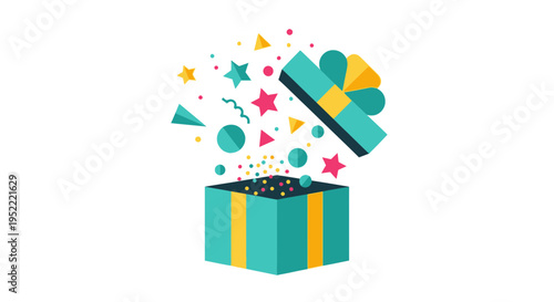Surprise Gift Box Exploding with Colorful Confetti and Stars