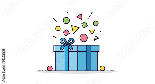 Surprise Gift Box Explosion with Geometric Shapes and Confetti