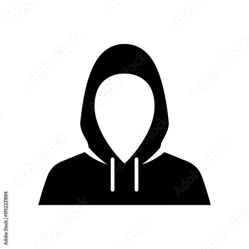 A stark black silhouette depicts a hooded figure emphasizing anonymity and mystery silhouette