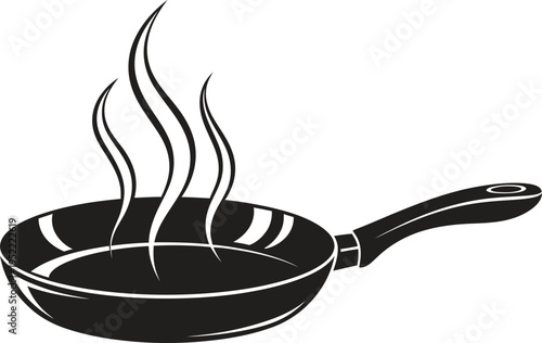 Frying pan with steam illustration with food preparation
