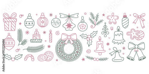 Christmas Holiday Doodle Elements Festive Decorations and Symbols Keywords: christmas, holiday, festive, decoration, christmas