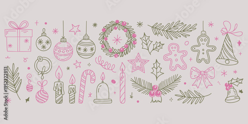 Christmas Holiday Doodle Elements Festive Decorations and Symbols Keywords: christmas, holiday, festive, decoration, christmas