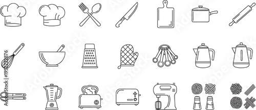 Kitchen utensil icons hand drawn sketch style