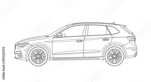 Modern SUV vehicle outline drawing side view.