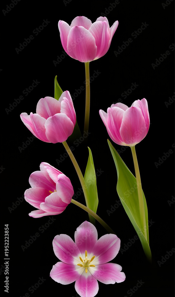 Fototapeta premium pink tulips on black background
