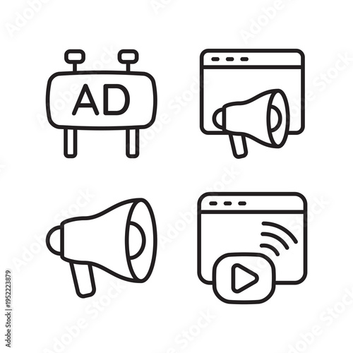 Promotion and media broadcast advertising icon set