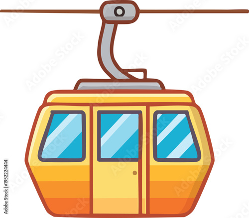 Minimal line icon of a cable car cabin hanging from cable line, mountain transport icon