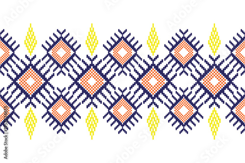 Cross stitch pattern concept showcasing traditional ethnic geometric pattern, Design for textile, background,carpet,wallpaper,clothing,wrapping,Batik,fabric,Vector illustration	
