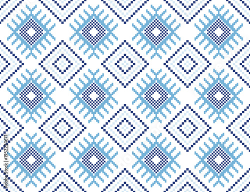 Cross stitch pattern concept showcasing traditional ethnic geometric pattern, Design for textile, background,carpet,wallpaper,clothing,wrapping,Batik,fabric,Vector illustration	
