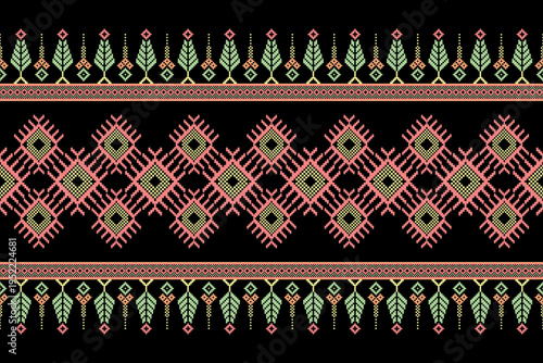 Cross stitch pattern concept showcasing traditional ethnic geometric pattern, Design for textile, background,carpet,wallpaper,clothing,wrapping,Batik,fabric,Vector illustration	

