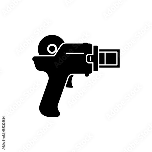 A striking black silhouette depicts a retro ray gun evoking science fiction aesthetics silhouette