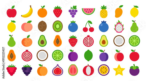 Colorful Fruit Illustration Collection with Transparent Background