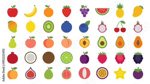 Healthy Fruit Vector Set Isolated PNG Transparent Background
