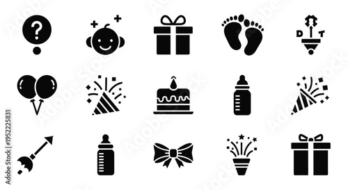 Newborn birth celebration and gender reveal flat icons