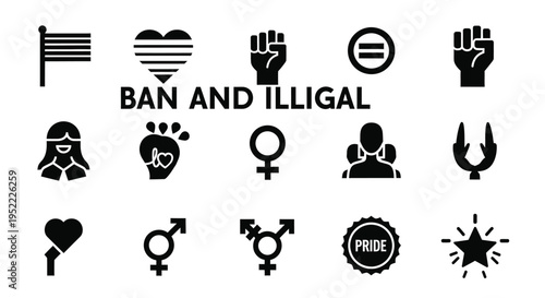 Social justice and human rights icons collection featuring pride symbols and gender equality graphic elements