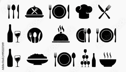food and drink icons Food Icons Set with Plate Fork Knife Spoon Cutlery Tableware Restaurant Catering Menu Symbols Vector
