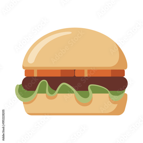 A colorful flat style illustration of a classic cheeseburger with visible layers