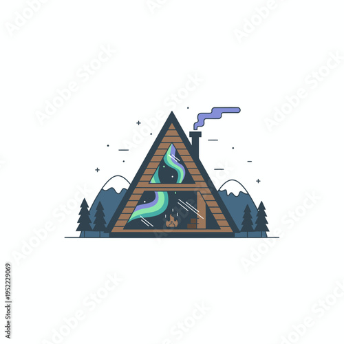 Cozy A-frame cabin under the aurora borealis.