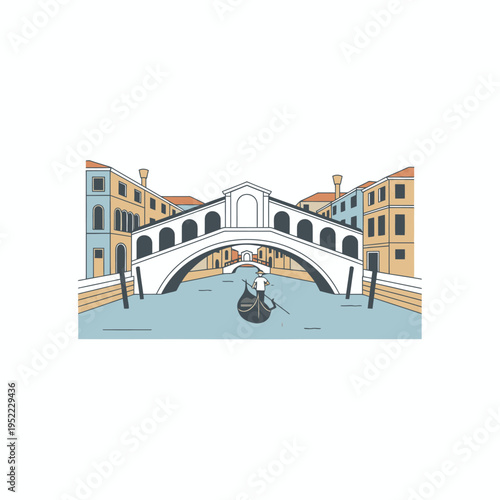 Rialto Bridge Venice Italy Gondola Canal Scene.