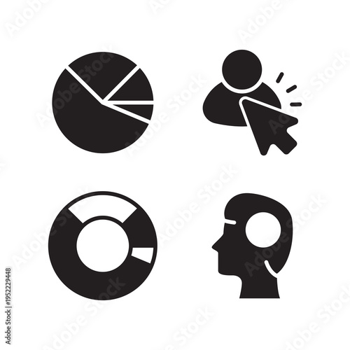 Data distribution and consumer behavior analytics icon set