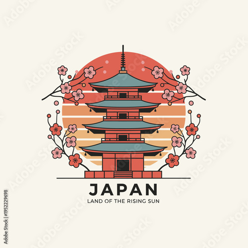 Traditional Japanese Pagoda Architecture Surrounded by Cherry Blossoms.