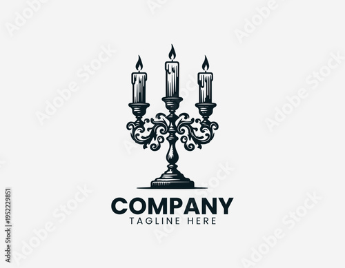 Vintage candelabra with three candles black vector logo illustration isolated on white background