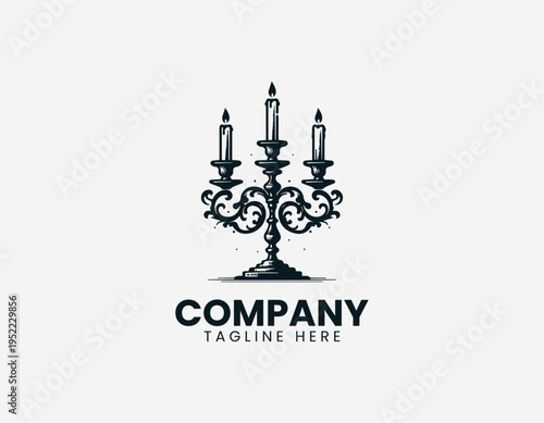 Vintage candelabra with three candles black vector logo illustration isolated on white background