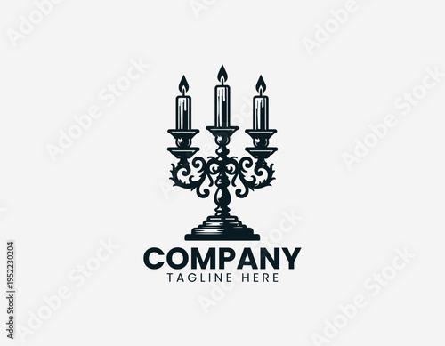 Vintage candelabra with three candles black vector logo illustration isolated on white background