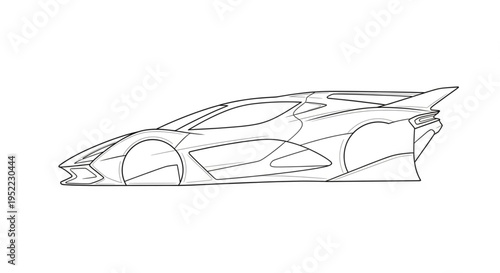 Sleek Sports Car Silhouette Outline Drawing.