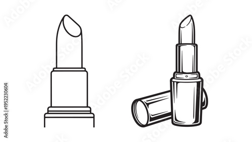 Lipstick Makeup Product Minimal Line Drawing Cosmetic Illustration with Elegant Beauty Packaging and Modern Glamour Style