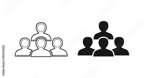 Vector graphic illustration featuring a diverse group of four abstract people icons for team or user community designs.